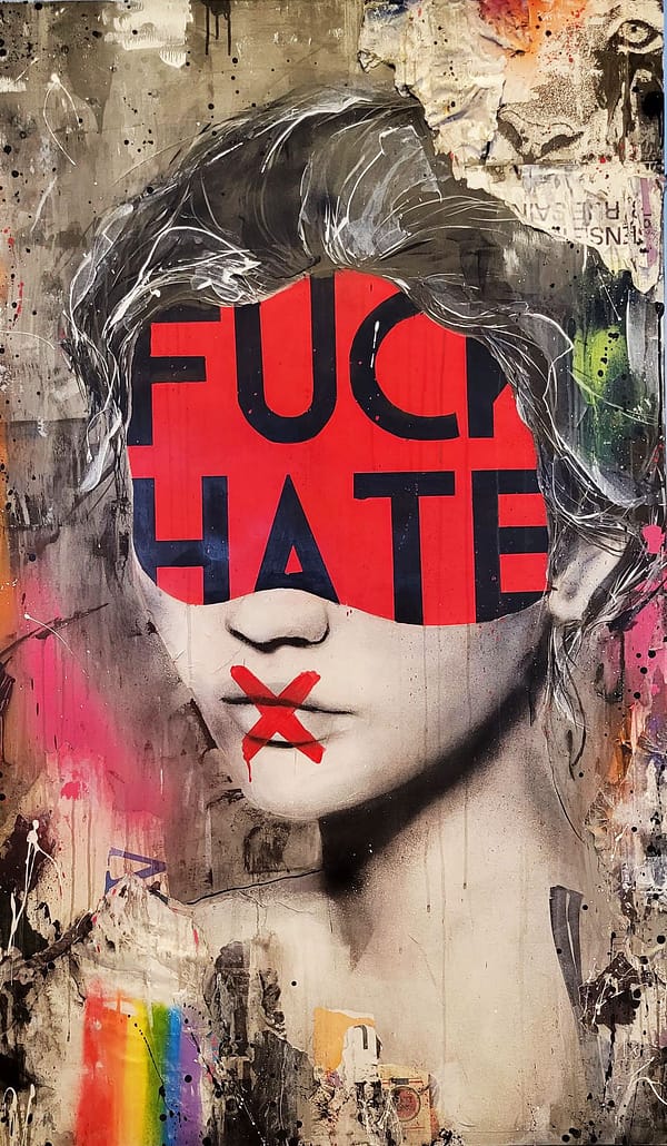 Cartier 36x60 mixtemedia fuck hate 3250